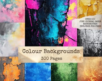 Colour Backgrounds, Colorful Junk journal Kit, Abstract & Grunge Textures, Digital download, Junk Journal printable, Decoupage