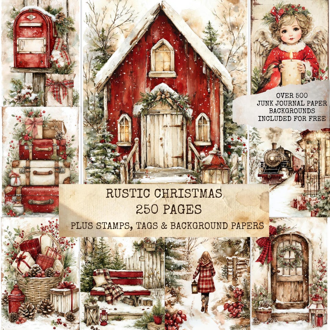 Rustic Christmas Junk Journal Kit With High Quality Printables, Digital ...