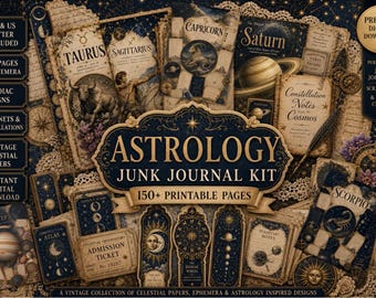 Astrology Junk Journal Kit, Zodiac Printable Pages, Celestial Ephemera, Vintage Astrology Papers, Constellation Journal Kit, Moon Journal