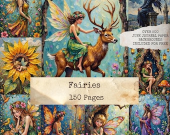 Fairy Junk Journal Pages, Oil Paint Art Digital Paper, Fantasy Fairies, Whimsical Art,  Scrapbooking, Instant Printable Download