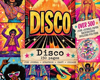 Disco Junk Journal Pages, Groovy Retro, Disco Art, Dancers, Disco Ball Ephemera, 70s Disco Digital Papers, Scrapbook Paper, instant download