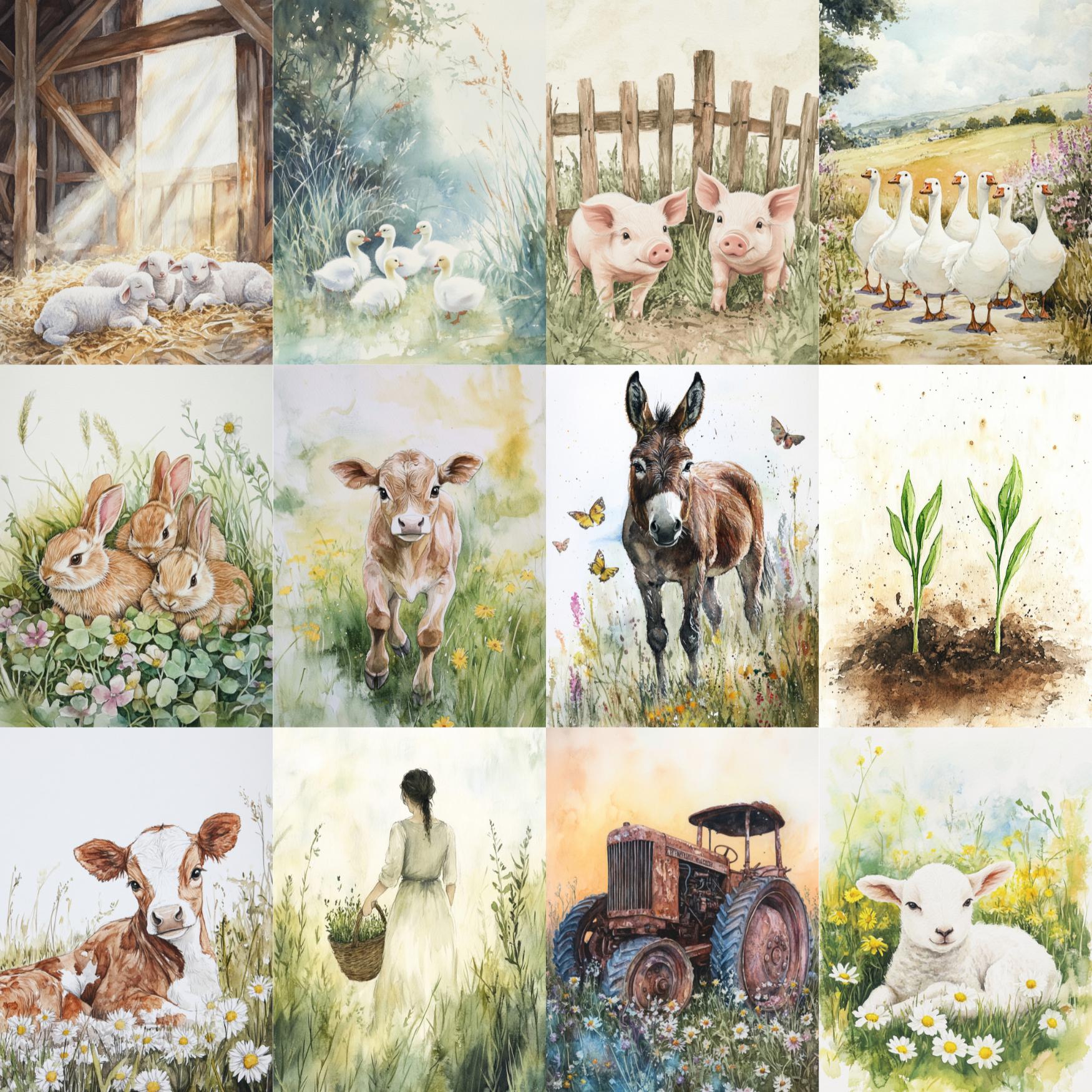 Spring Farm Art Digital Paper Kit, Farm Animals Art, Cottage Farm Junk ...