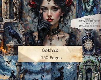 Gothic Junk Journal Pages, Dark Gothic Ephemera, Victorian Gothic Art, Moody Vintage, Printable Pages, Scrapbooking, Digital Download