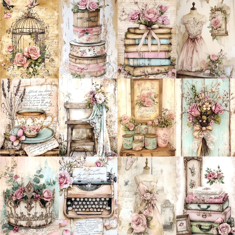Shabby Chic Rose Junk Journal Pages Printable, Vintage Floral ...