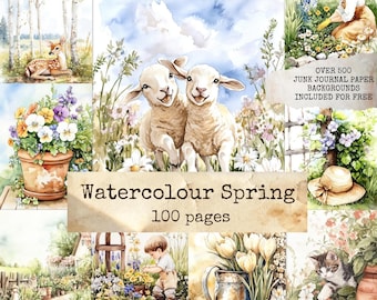 Watercolour Spring, Floral Junk Journal Pages, Cottagecore Garden Art, Spring Ephemera, Decoupage, Scrapbooking, Digital Download Papers