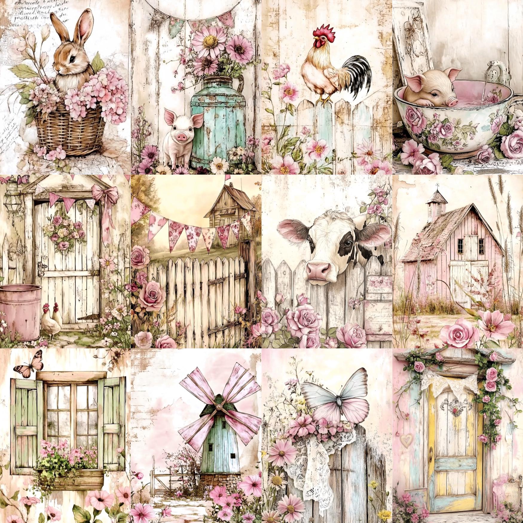Shabby Chic Farm Junk Journal Pages, Floral Junk Journal Pages, Pastel ...