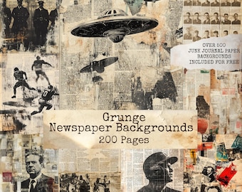 Grunge Newspaper Backgrounds, Distressed Digital Papers, Vintage Junk Journal Printable Kit, Grunge Scrapbook Papers & Mixed Media Textures