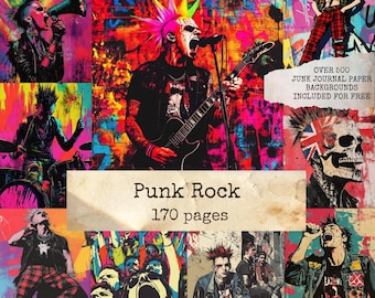 Punk Rock Junk Journal Pages, Rebel Collage Art, Zine Style Graphics, Grunge Punk Ephemera, Scrapbook printable papers, Instant Downloads