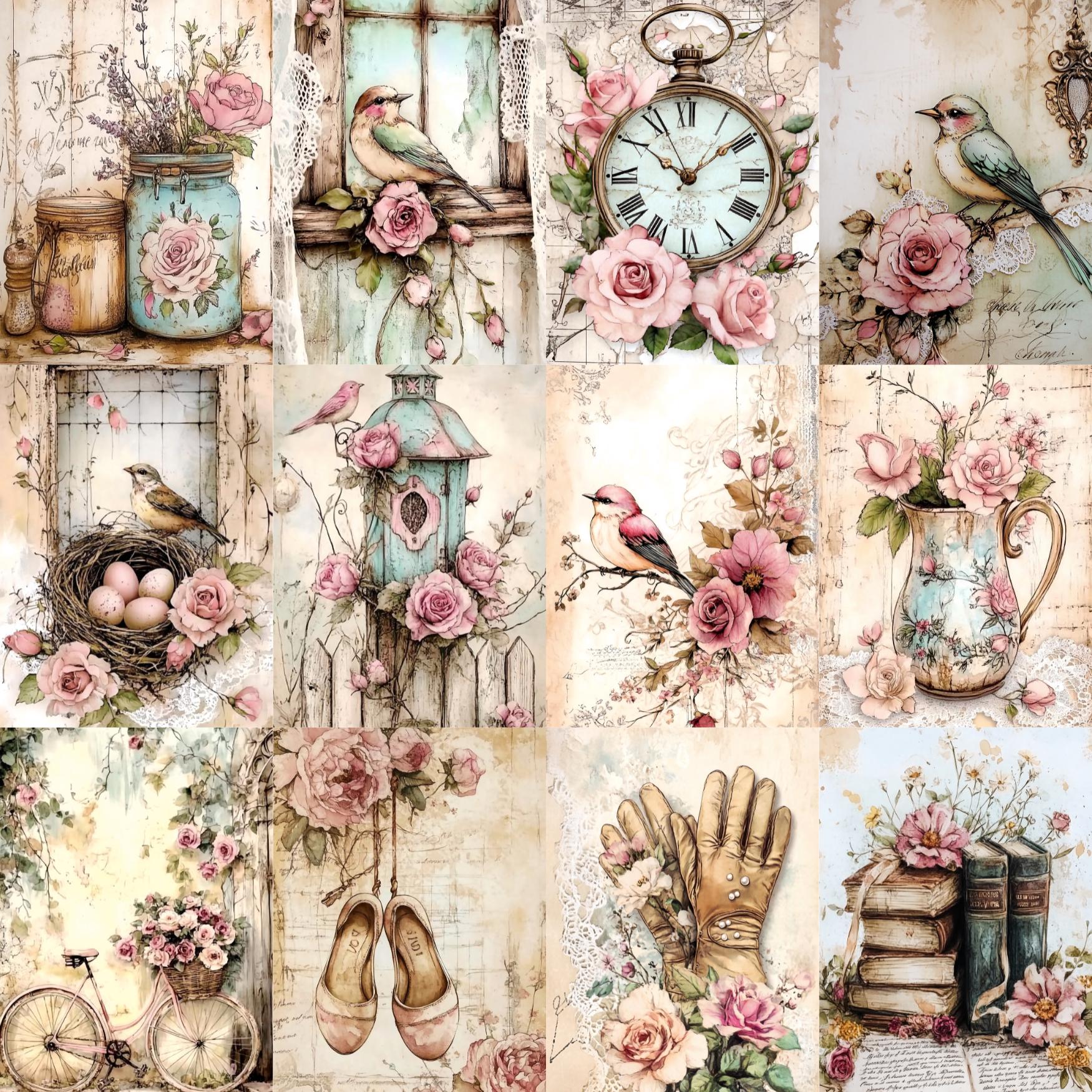 Shabby Chic Rose Junk Journal Pages Printable, Vintage Floral ...
