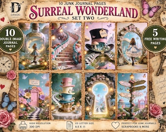 Surreal Wonderland Junk Journal Pages, Alice Inspired Printable, Digital Download Set Two