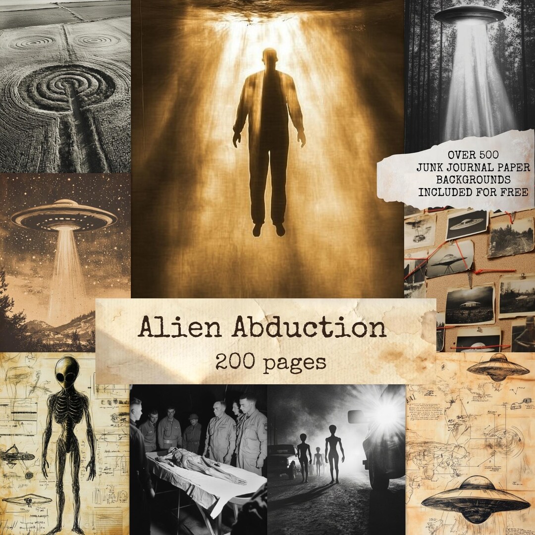 Alien Abduction Digital Papers, UFO Junk Journal Pages, Vintage Sci Fi ...