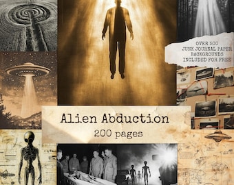 Alien Abduction Digital Papers, UFO Junk Journal Pages, Vintage Sci Fi,  Paranormal Ephemera, Scrapbooking, Instant download, Decoupage