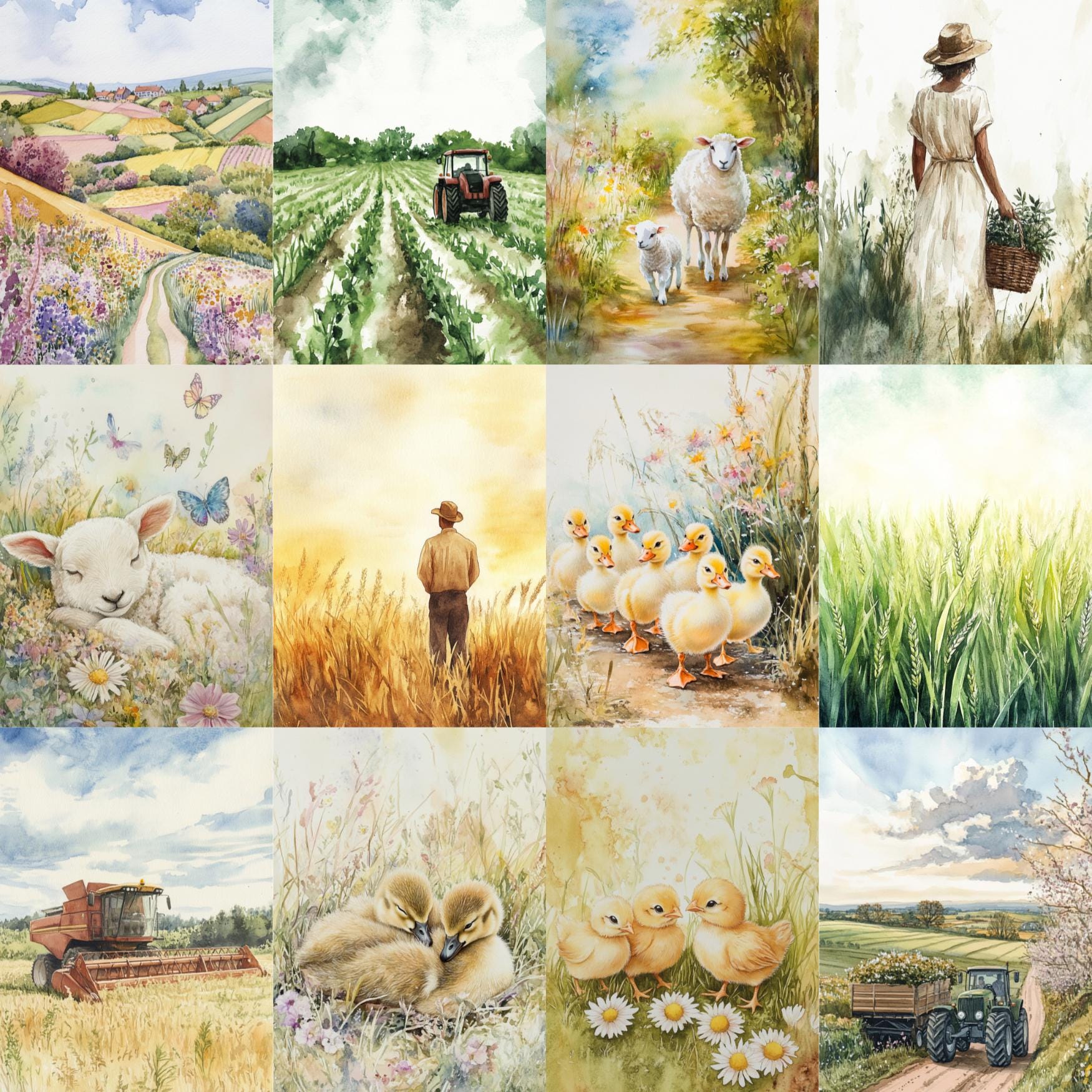 Spring Farm Art Digital Paper Kit, Farm Animals Art, Cottage Farm Junk ...