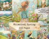 Whimsical Spring Junk Journal Pages, Cottagecore Spring Printable papers, Pastel Florals, Animals & Ephemera, digital download, scrapbook