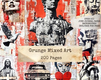 Grunge Mixed Art Junk Journal Pages, Mixed Media Art, Dark Collage Art, Vintage Grunge, Digital Ephemera, Scrapbooking, Instant Download 003