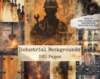 Industrial Backgrounds, Industry Junk Journal, Grunge Texture Paper, Rusted Metal, Decoupage, steampunk, Digital Download, Scrapbooking