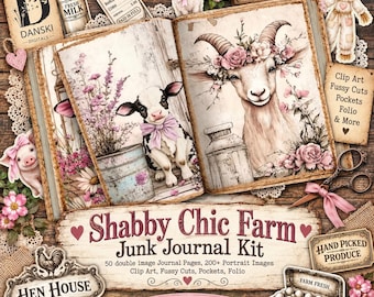 Shabby Chic Farm Junk Journal Kit, Floral Junk Journal Pages, Farm Yard Clip Art, Printable Ephemera, Fussy Cuts, Folio, Digital Download
