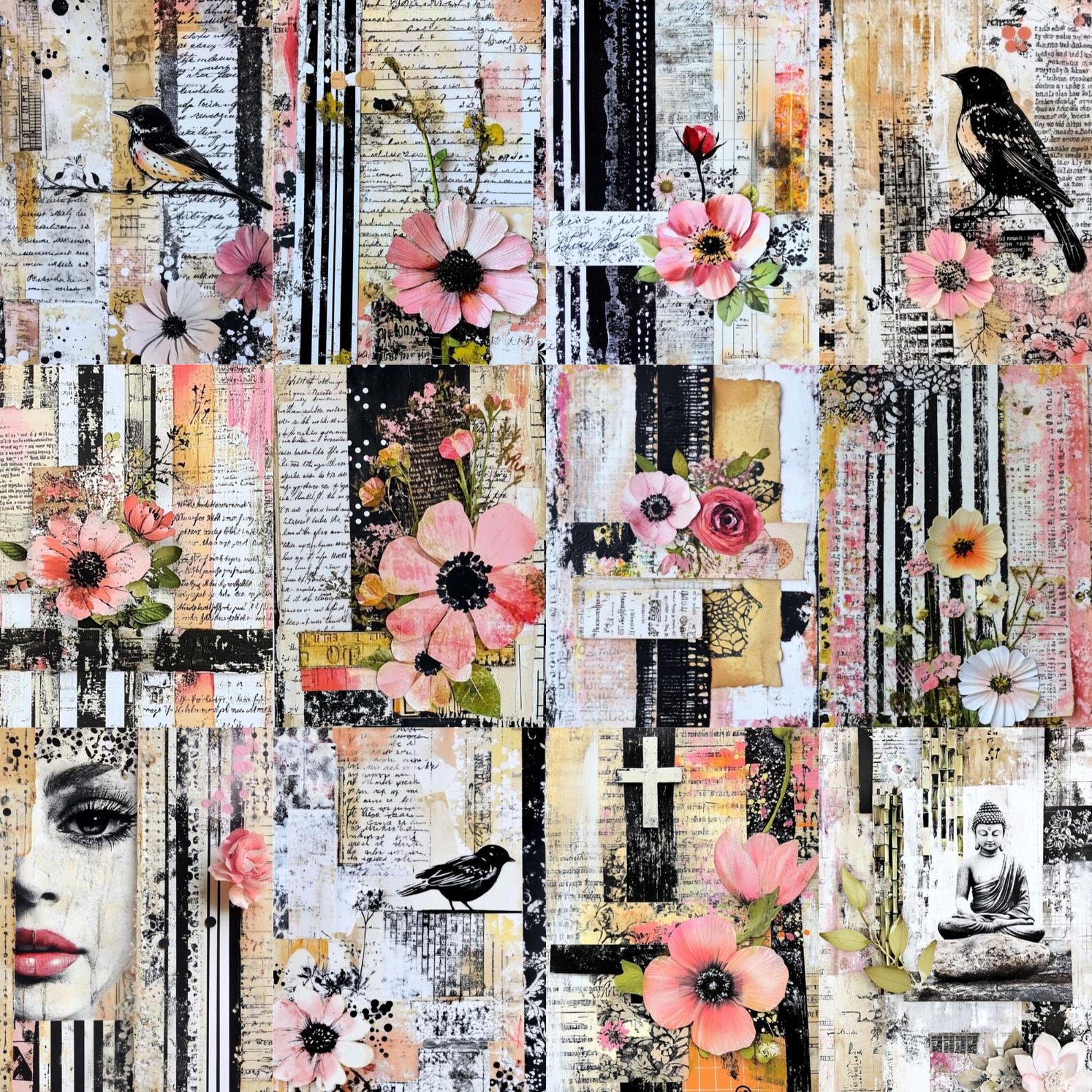 Mixed Media Art Junk Journal Pages, Collage Art, Layered Grunge ...