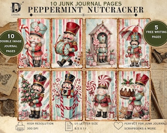 Nutcracker Junk Journal Pages, Peppermint Christmas Printable, Candy Cane Journal, Whimsical Christmas Scrapbook, Digital Download