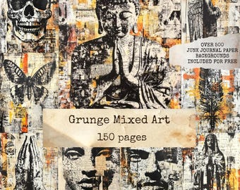 Grunge Mixed Art Junk Journal Pages, Mixed Media Art, Dark Collage Art, Vintage Grunge, Digital Ephemera, Scrapbooking, Instant Download