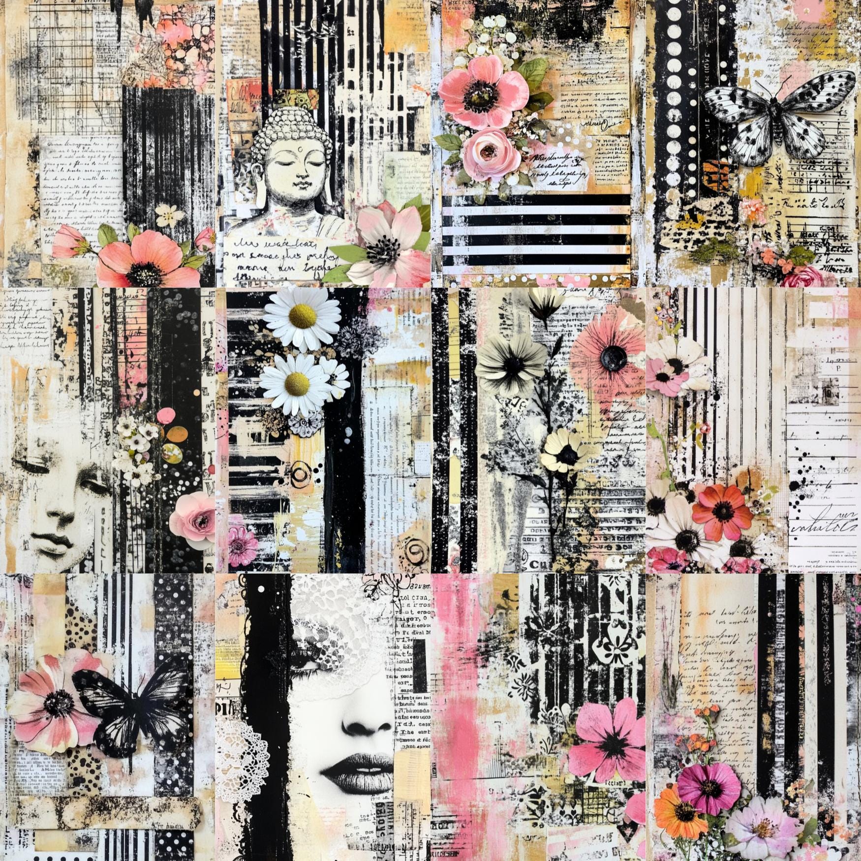 Mixed Media Art Junk Journal Pages, Collage Art, Layered Grunge ...