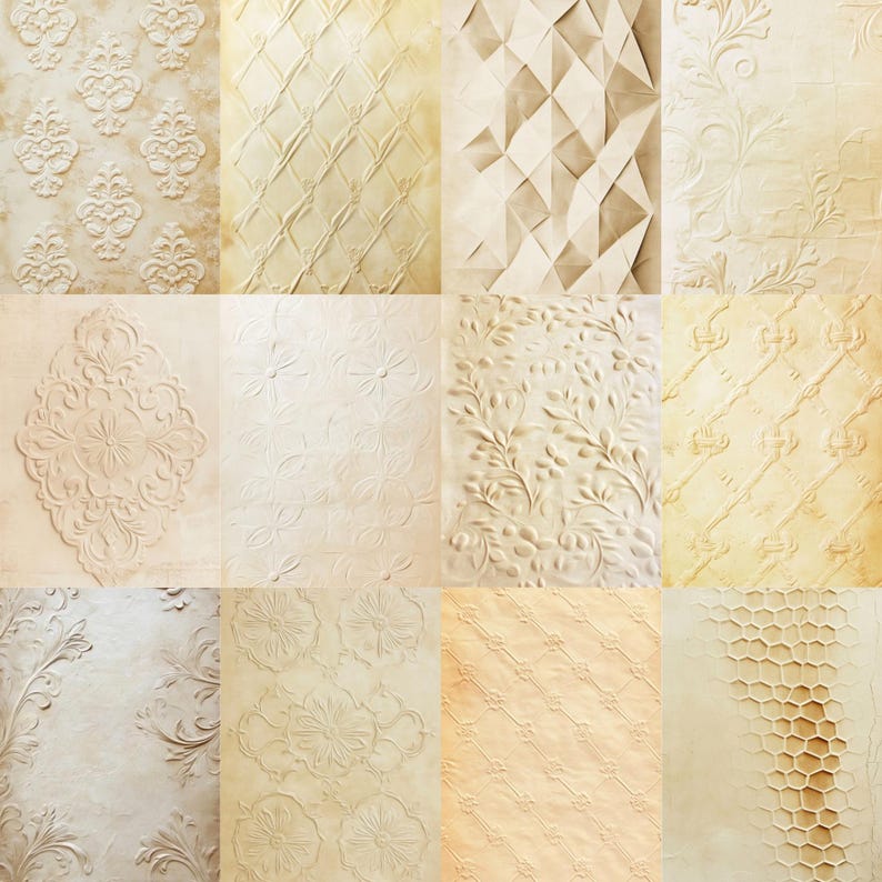 Neutral Embossed Junk Journal Pages, Papers, Vintage Filler Papers, Old ...