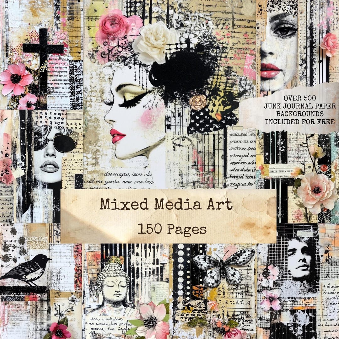 Mixed Media Art Junk Journal Pages, Collage Art, Layered Grunge ...