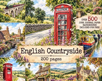 English Countryside Digital Paper Kit, Cottage Landscape, Rural England Art Junk Journals, Decoupage, scrapbooking, instant download pages