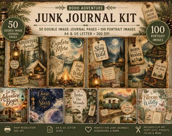 Boho Adventure Junk Journal Kit, Printable Junk Journal Pages, Wanderlust Travel Papers, Camping Ephemera, Nature Journal, Digital Download