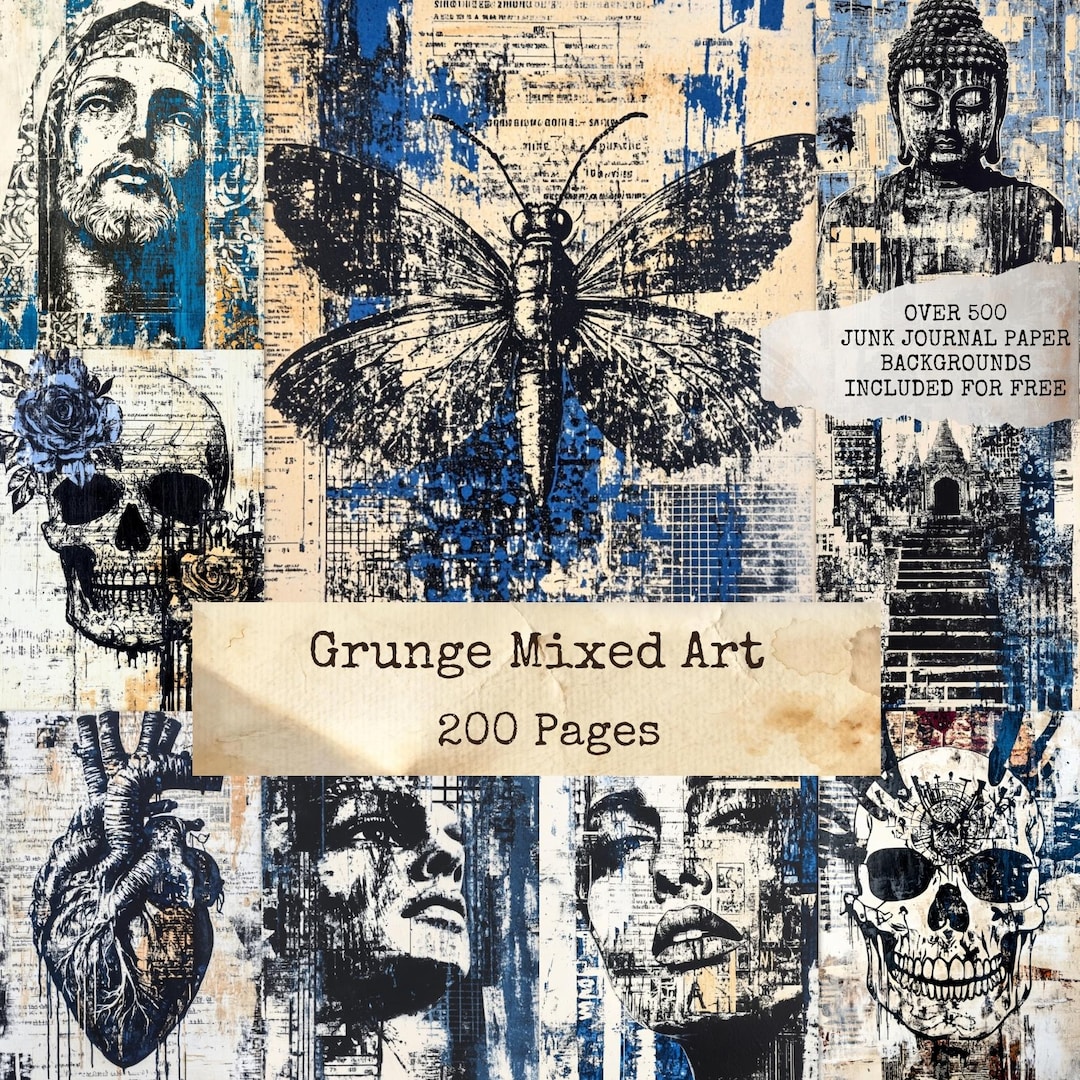 Grunge Mixed Art Junk Journal Pages, Mixed Media Art, Dark Collage Art ...