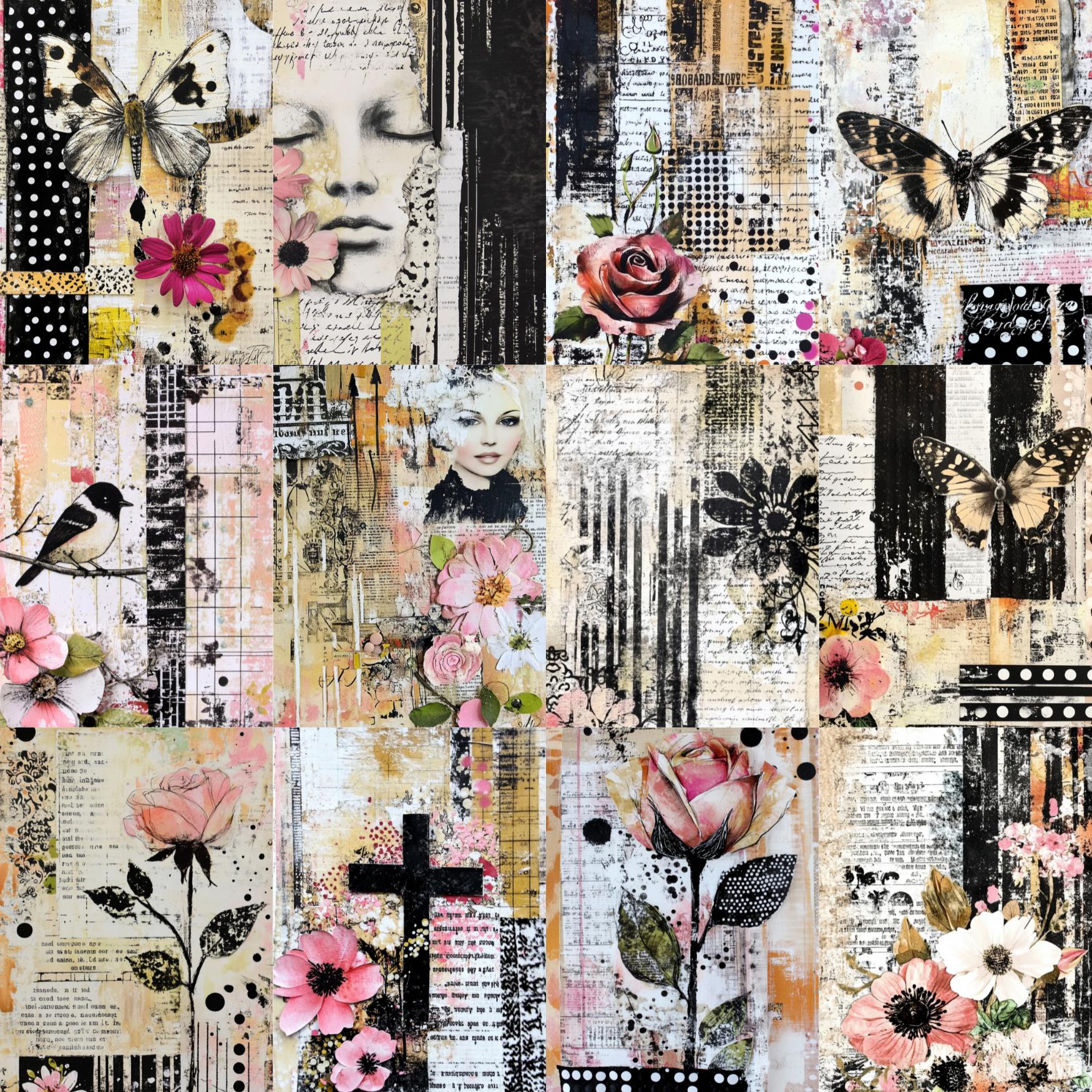 Mixed Media Art Junk Journal Pages, Collage Art, Layered Grunge ...