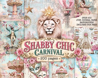 Shabby Chic Carnival Junk Journal Pages,  Vintage Circus Pastel Printable Download, Whimsical Fairground Ephemera, Carnival Wonderland