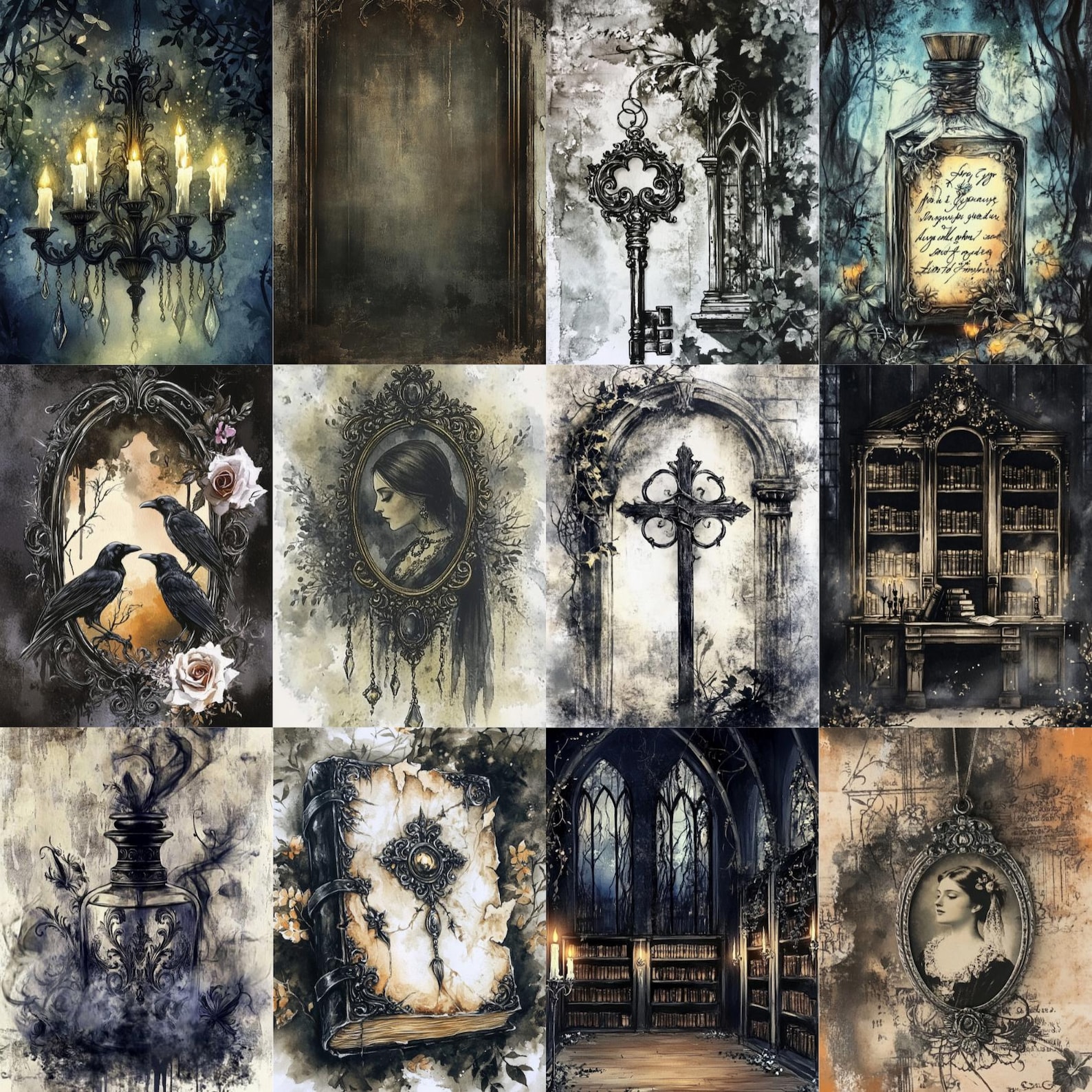 Dark Gothic Digital Art, Junk Journal Kit, Victorian Gothic Printable ...