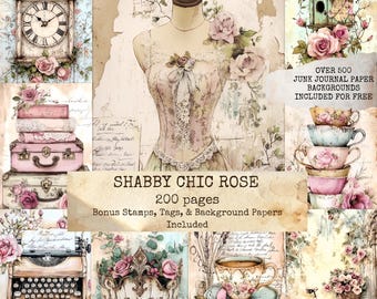 Shabby Chic Rose Junk Journal Pages Printable, Vintage Floral Cottagecore Journal Kit, Romantic Rose Ephemera Paper Pack, Digital Download