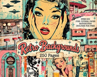 Retro Background Junk Journal Pages, Vintage Collage,  1950s Printable Ephemera, Mid-Century Scrapbooking, Decoupage, Digital download