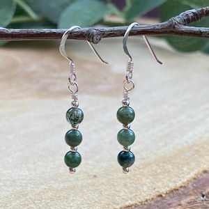 Moosachat Edelstein Ohrringe | Sterling Silber Ohrringe | Natur inspiriert Schmuck | Handmade Edelsteinschmuck | Geschenk für Sie