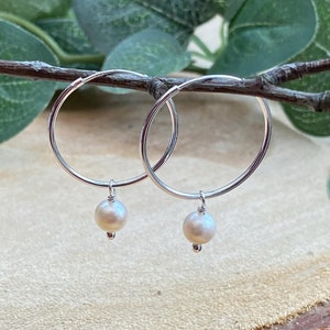 Freshwater Pearl Hoop Earrings | Drop Pearl Earrings | Natural Pearl Jewellery | Bridal Earrings | Sterling Silver Hoops | Gift for Her