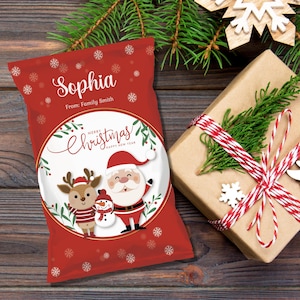 Personalized Christmas Candy Bag | Santa Claus & Reindeer Treat Bag | Christmas Party Favors | Holiday Gift Wrapping