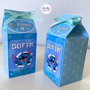 Handmade 3d Stitch Party Favor Box – Personalized Milk Carton Box for Kids Birthday – Stitch Theme – Blue Candy Treat Box – Custom Name Box