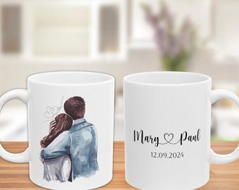 Kissing Mugs Set For Couples - 2 Large Bone China Mugs With Spoons, Romantic Gift For Valentine's Day, Anniversary