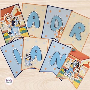 Banner personalizado de Bluey y Bingo: decoración de cumpleaños en capas en 3D, personalizada con nombre, decoración de fiesta hecha a mano