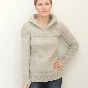 KNITTING PATTERN Top down shawl collared chunky raglan sweater / Fireside Pullover PDF image 1
