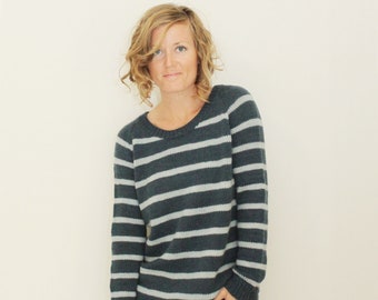 KNITTING PATTERN — knit top down striped dk sweater / Clarke Pullover — PDF