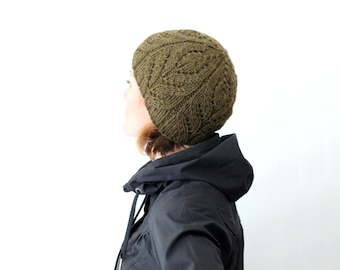 KNITTING PATTERN — Chunky leaf lace beanie toque / Betsy hat — PDF