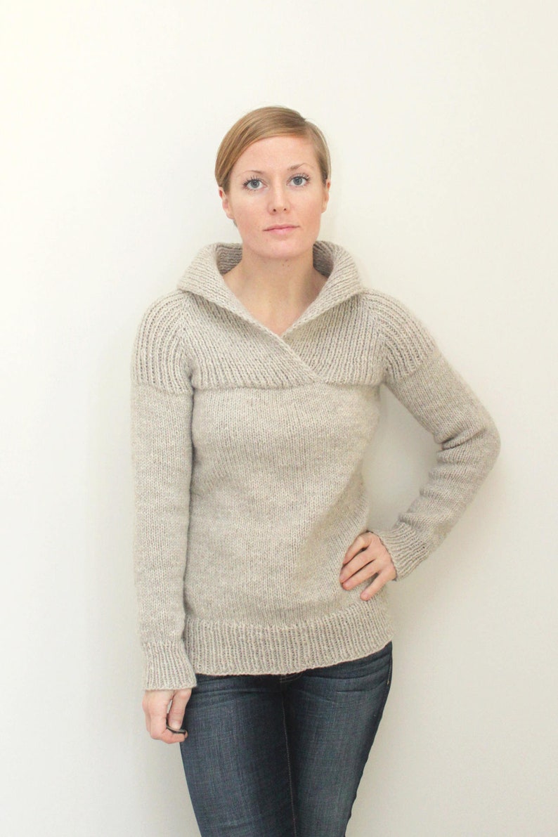 KNITTING PATTERN Top down shawl collared chunky raglan sweater / Fireside Pullover PDF image 1