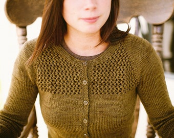 KNITTING PATTERN — Top-down sock yarn lace yoke sweater / Grace Cardigan — PDF