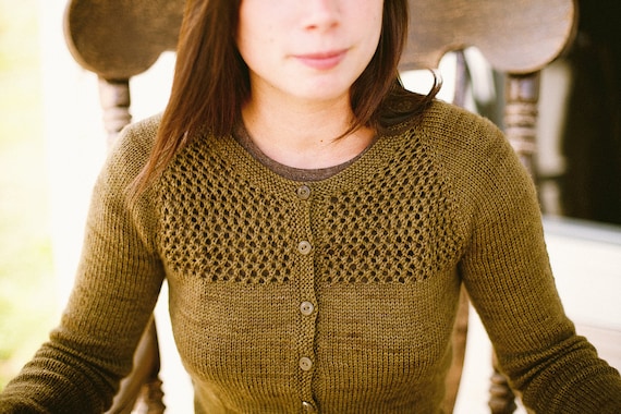 KNITTING PATTERN — Top-down Sock Yarn Lace Yoke Sweater