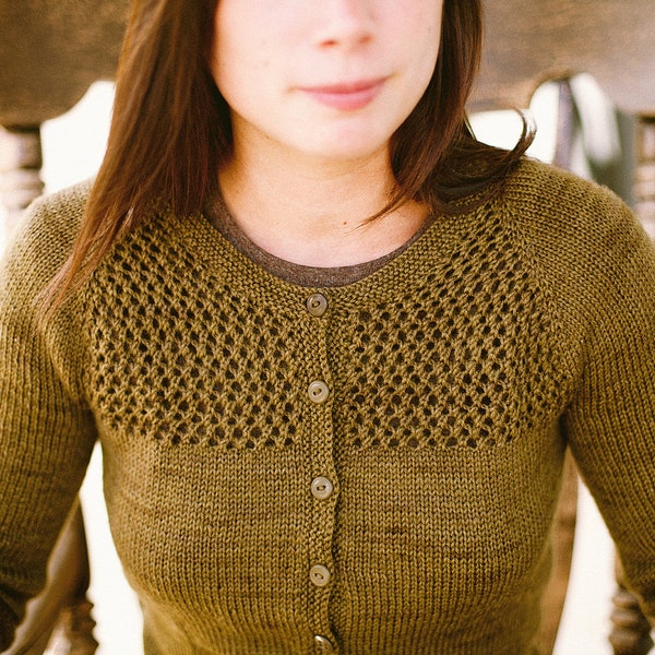 KNITTING PATTERN — Top-down sock yarn lace yoke sweater / Grace Cardigan — PDF