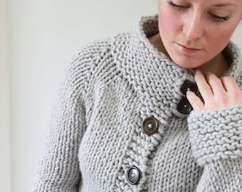 KNITTING PATTERN — Top-down super bulky sweater / Twiggy Cardigan — PDF