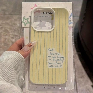 Cute Quote Aesthetic Phone Case For iPhone 17 16 15 14 13 12 11 Pro Max Plus Pastel Yellow Striped Minimalist Love Message Cover Gift